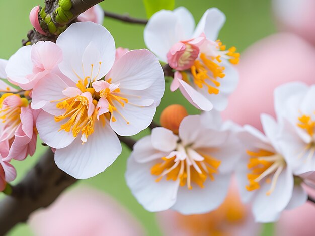 Des fleurs d'abricot au printemps à l'arrière-plan floral de la génération Ai