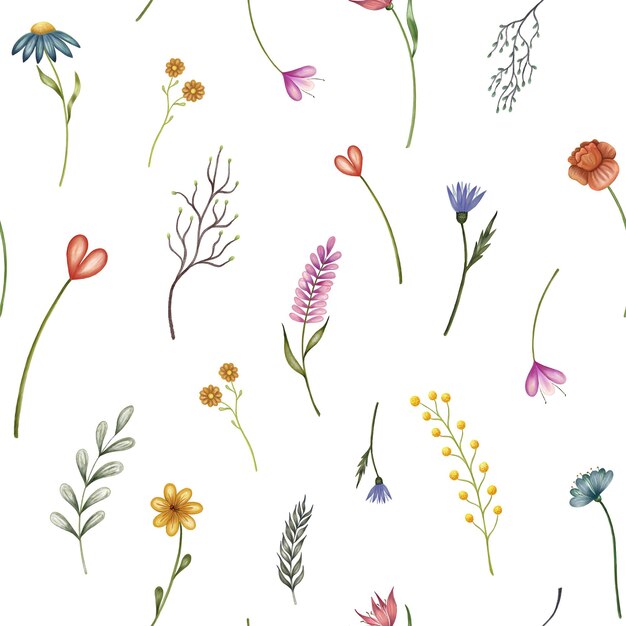 Photo des fleurs abstraites, un motif sans couture, un fond en aquarelle avec une illustration dessinée à la main isolée.