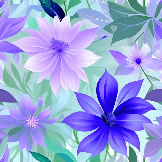 Des fleurs d'aquarelle bleues, vertes et roses avec des tiges et des feuilles Arrière-plan d'art aquarelle Design de papier peint généré numériquement avec de l'art de ligne à pinceau de peinture florale
