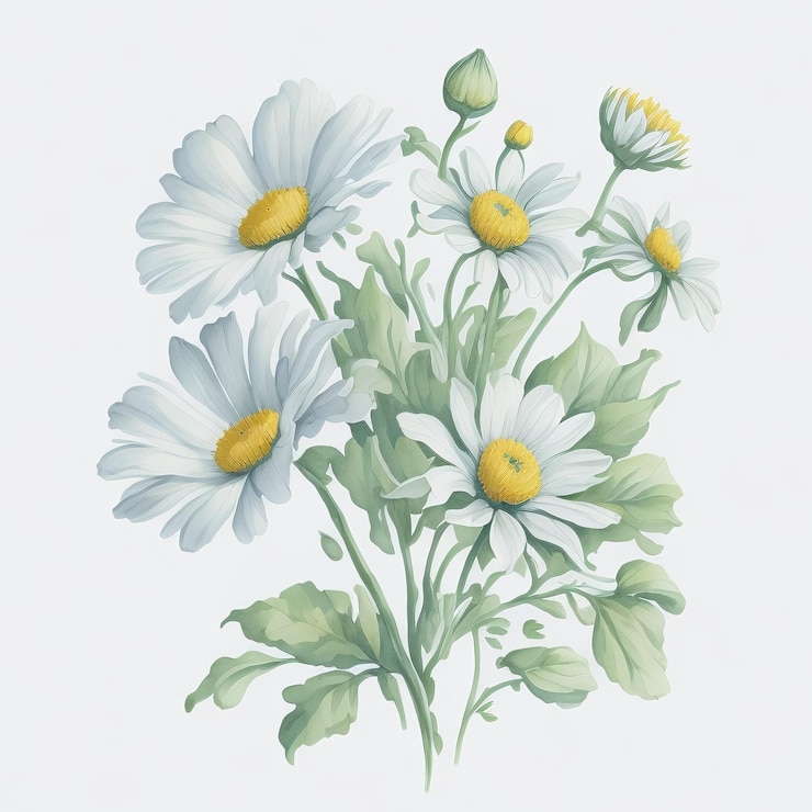 Photo fleurs aquarelle daisy isolés sur fond blanc