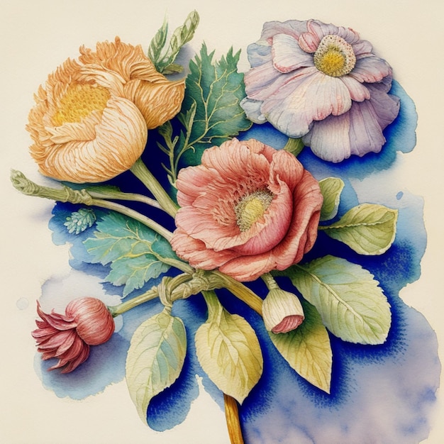 Des fleurs à l'aquarelle dessinées sur un fond texturé en couleurs pastel