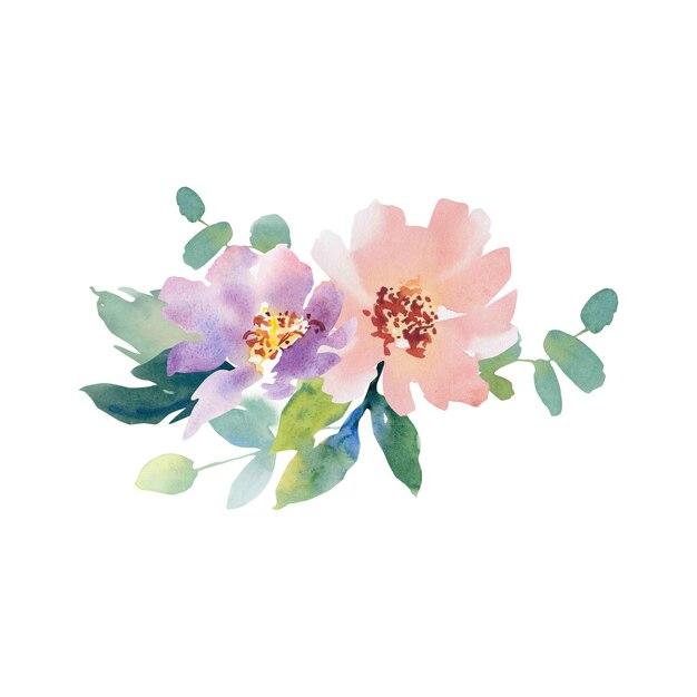 Fleurs à l'aquarelle sur fond isolé Travail fait main Illustration colorée Pomme de mariage