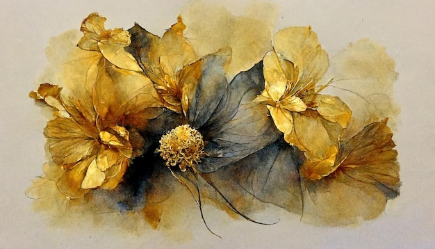 Fleurs aquarelles abstraites texturées avec un éclat doré Une fleur élégante Generative Ai