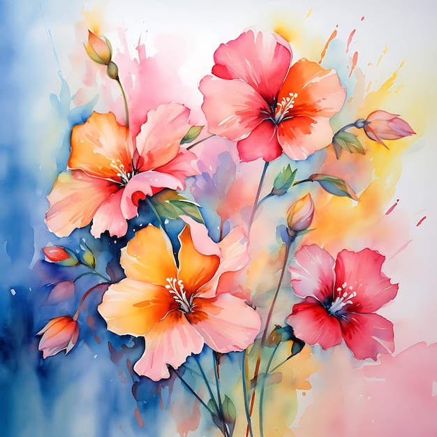 fleurs aquarelles avec fond aquarelle