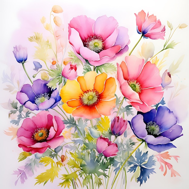 fleurs aquarelles avec fond aquarelle