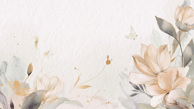 Fleurs aquarelles sur fond blanc avec des papillons