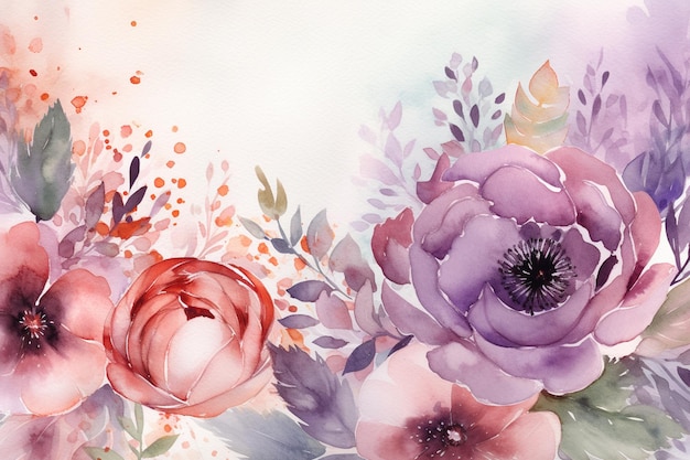 Fleurs aquarelles sur fond blanc