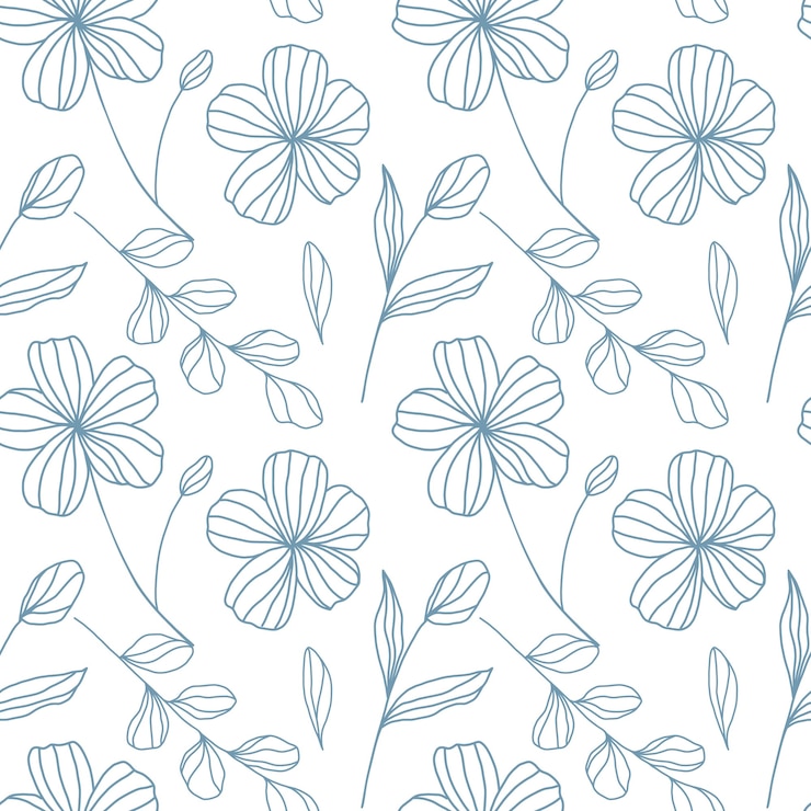 Photo fleurs d'art de ligne bleue sur le modèle sans couture de fond blanc