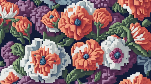 Des fleurs d'art pixel vibrantes