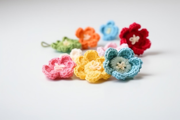 Fleurs au crochet sur fond blanc