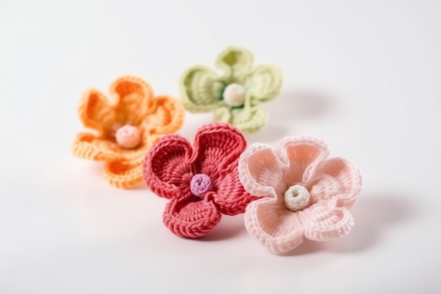 Fleurs au crochet sur fond blanc