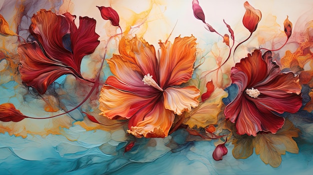 Fleurs d'automne abstraites art fluide AI générative
