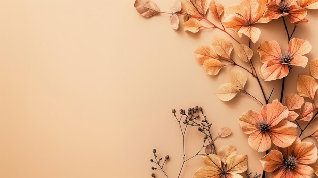 Des fleurs d'automne sur un fond beige clair