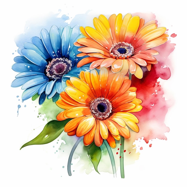 des fleurs aux couleurs vives sont disposées dans un style d'aquarelle génératif ai