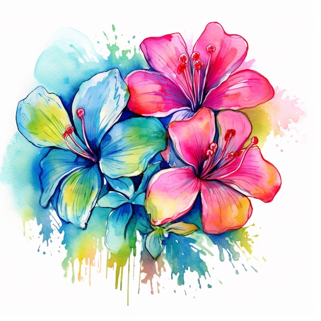 Des fleurs aux couleurs vives sont peintes sur un fond blanc avec une ai générative à l'aquarelle