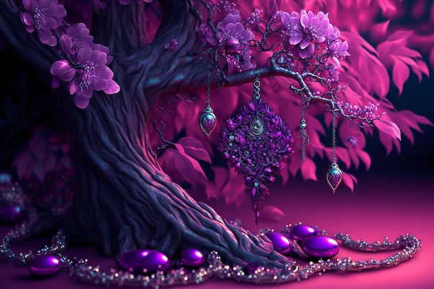 Fleurs de bijoux roses sur l'arbre violet.