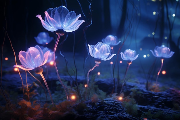 Des fleurs bioluminescentes s'épanouissent sous la lueur de 033 02