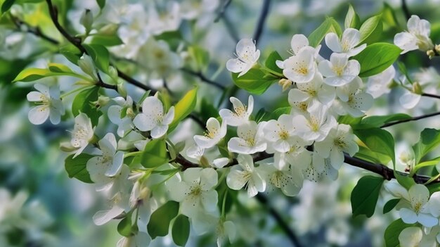 des fleurs blanches sur une branche d'arbre