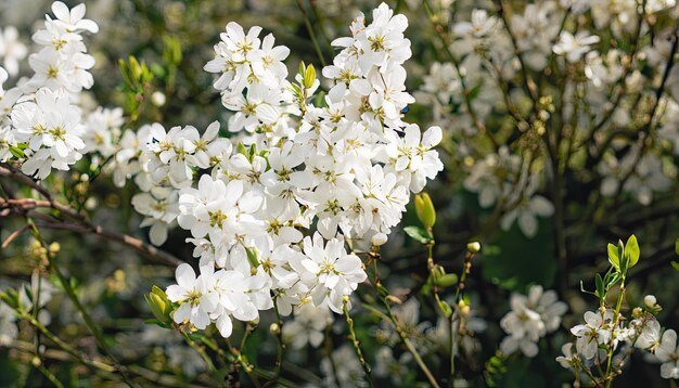 Fleurs blanches en fleurs au printemps fond naturel