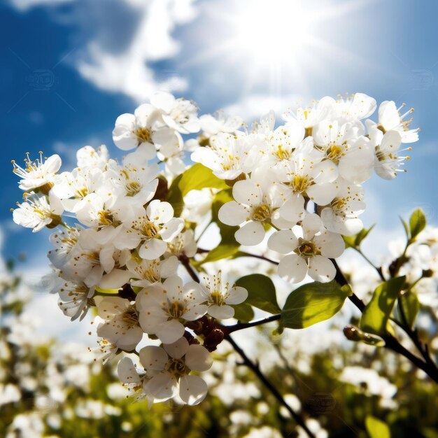 Fleurs blanches en fleurs sur fond de ciel