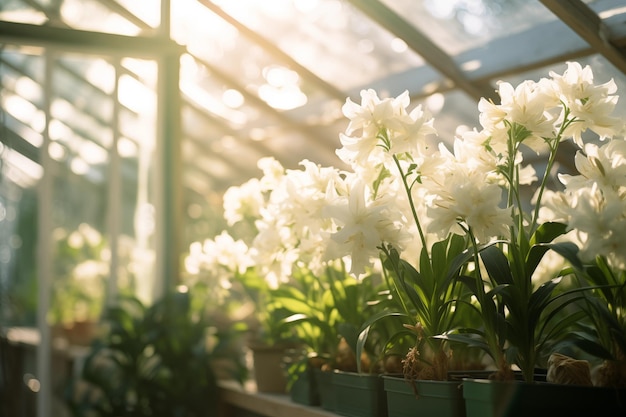 Fleurs blanches de jardin dans des pots Semelles et jardinage Orangerie de jour blanc