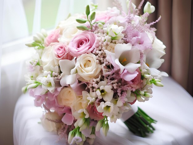 Photo des fleurs blanches et roses et un bouquet blanc et rose
