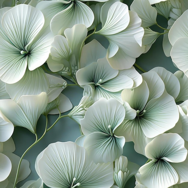 Fleurs blanches sur une surface lisse avec des détails hyperréalistes carrelés