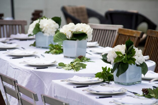 Photo des fleurs blanches sur la table