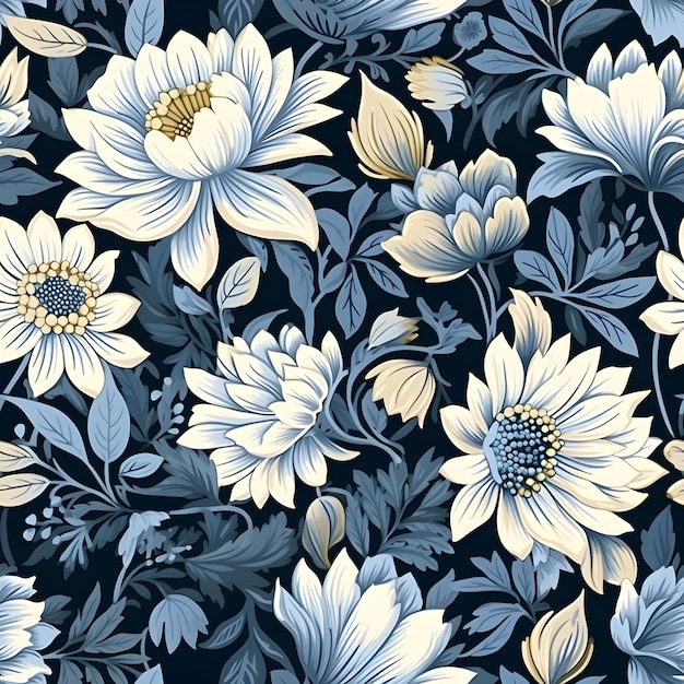 des fleurs en bleu et blanc