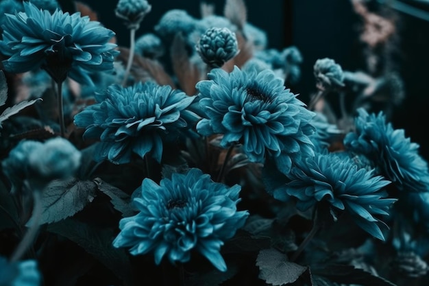 Fleurs bleues dans le noir