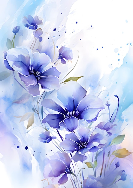 des fleurs bleues dans une peinture à l'aquarelle.