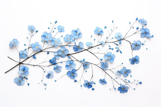 Fleurs bleues sur fond blanc