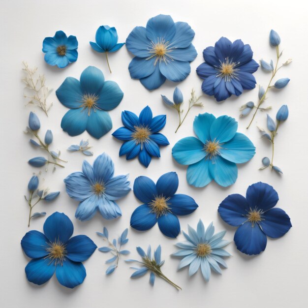 Des fleurs bleues sur un fond blanc