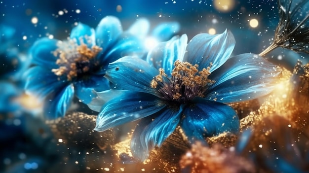 Fleurs bleues sur fond bleu