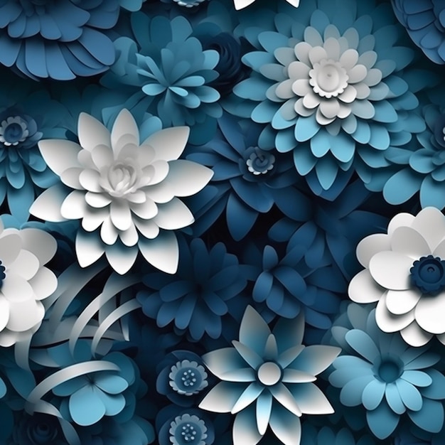 Fleurs bleues sur fond bleu