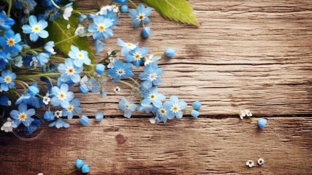 Fleurs bleues sur un fond en bois