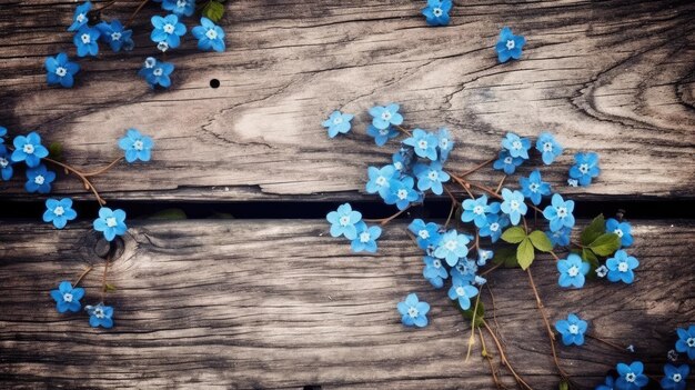 Des fleurs bleues sur un fond en bois