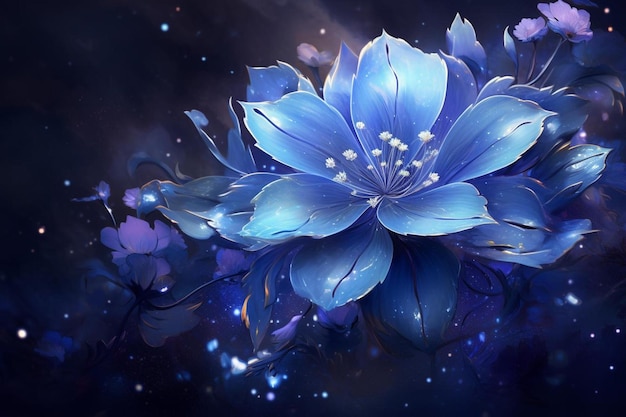 Fleurs bleues sur fond sombre