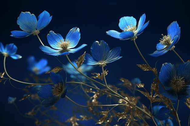 Fleurs bleues sur fond sombre