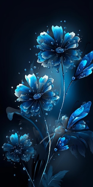 Fleurs bleues sur fond sombre