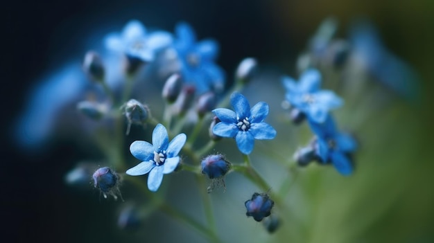 Fleurs bleues sur fond vert