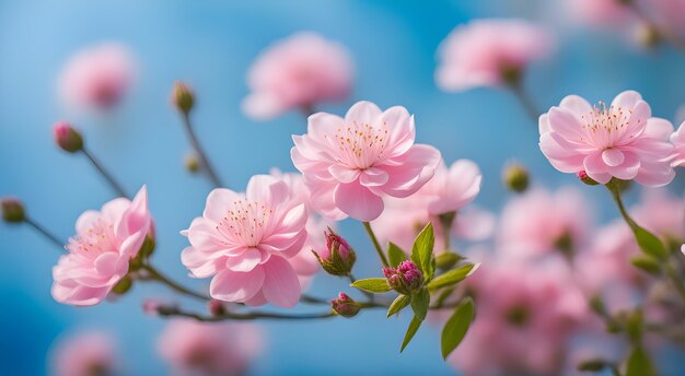 Fleurs sur une branche de pommier contre un ciel flou