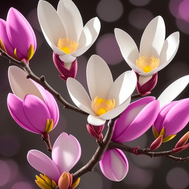 Fleurs et brindilles de magnolia printanier AI générative