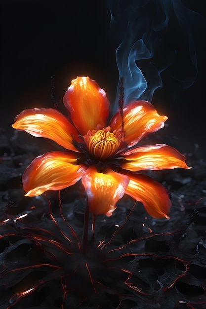 Photo des fleurs brûlantes, du papier peint, des fleurs en feu.