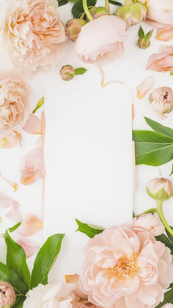 Photo des fleurs et un cadre photo sur un fond blanc