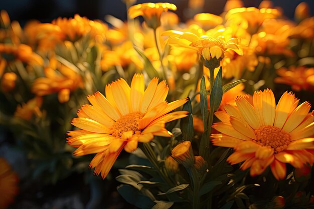 Les fleurs de calendula s'épanouissent magnifiquement