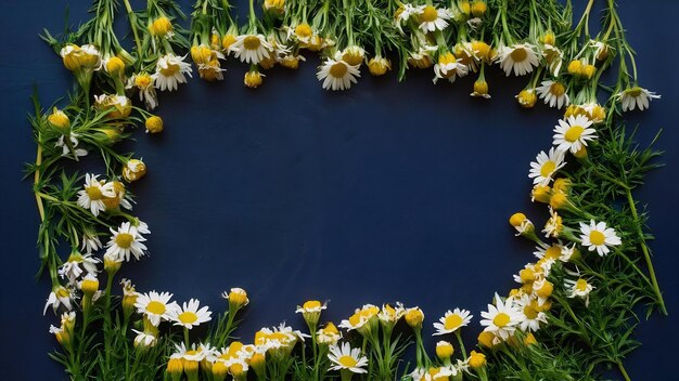 Fleurs de camomille cadre floral à l'étage plat vue supérieure