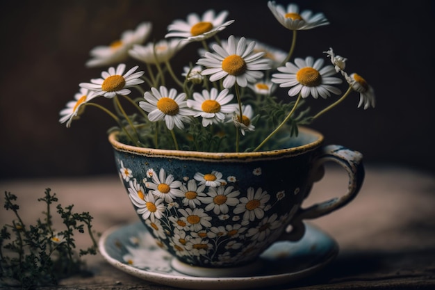 Fleurs de camomille dans une tasse Illustration AI Generative