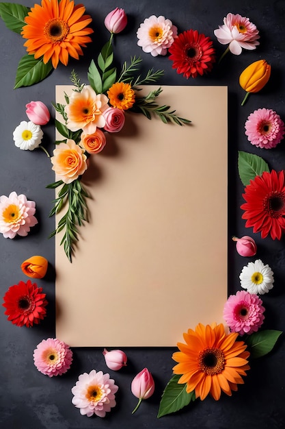 Photo fleurs avec carte de vœux modèle de cadre floral