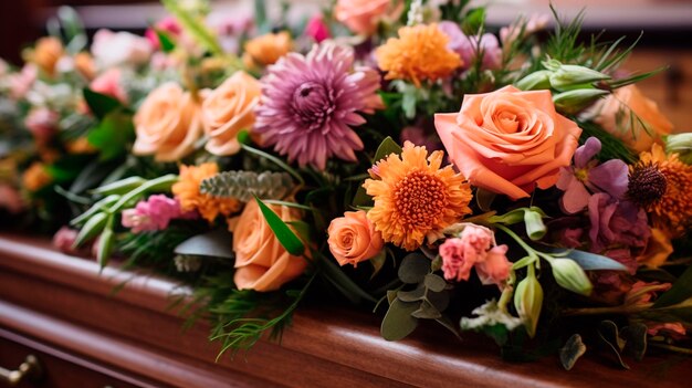 Fleurs sur un cercueil dans les services funéraires Generative Ai